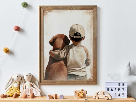 Brown Labrador Nursery Art Print, Boy Dog Decor
