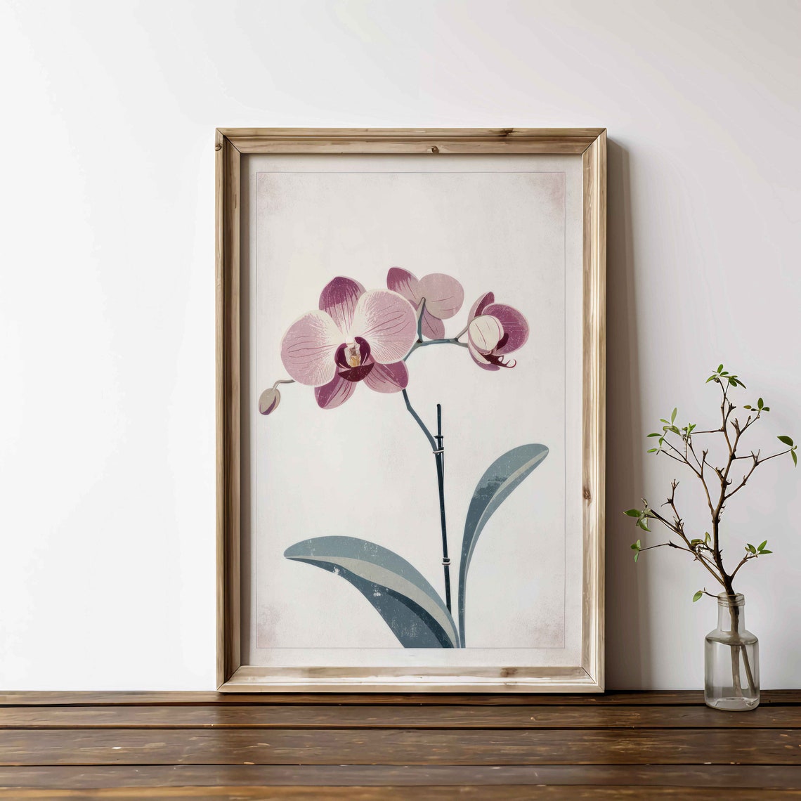 Soft Pink Orchid Bloom on a Cream Minimalist Botanical Poster