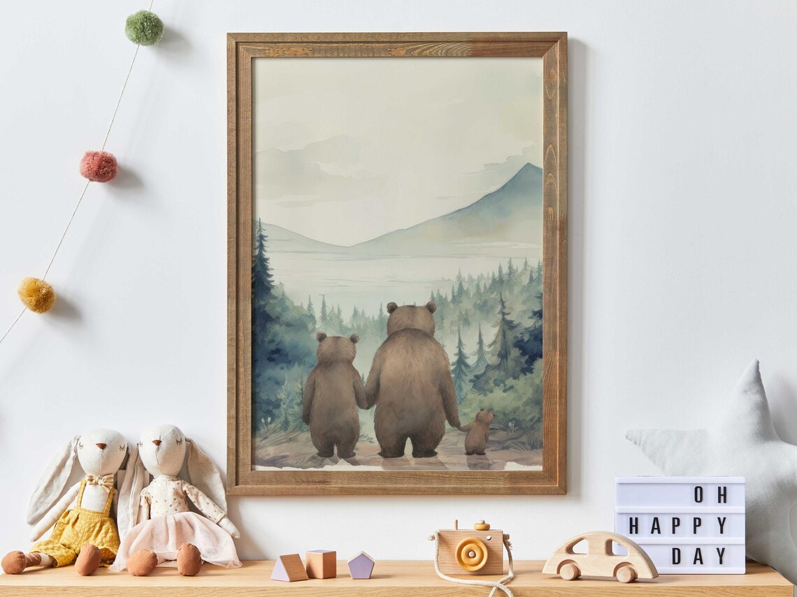 Bear Family Print, Woodland Nursery Animal Art