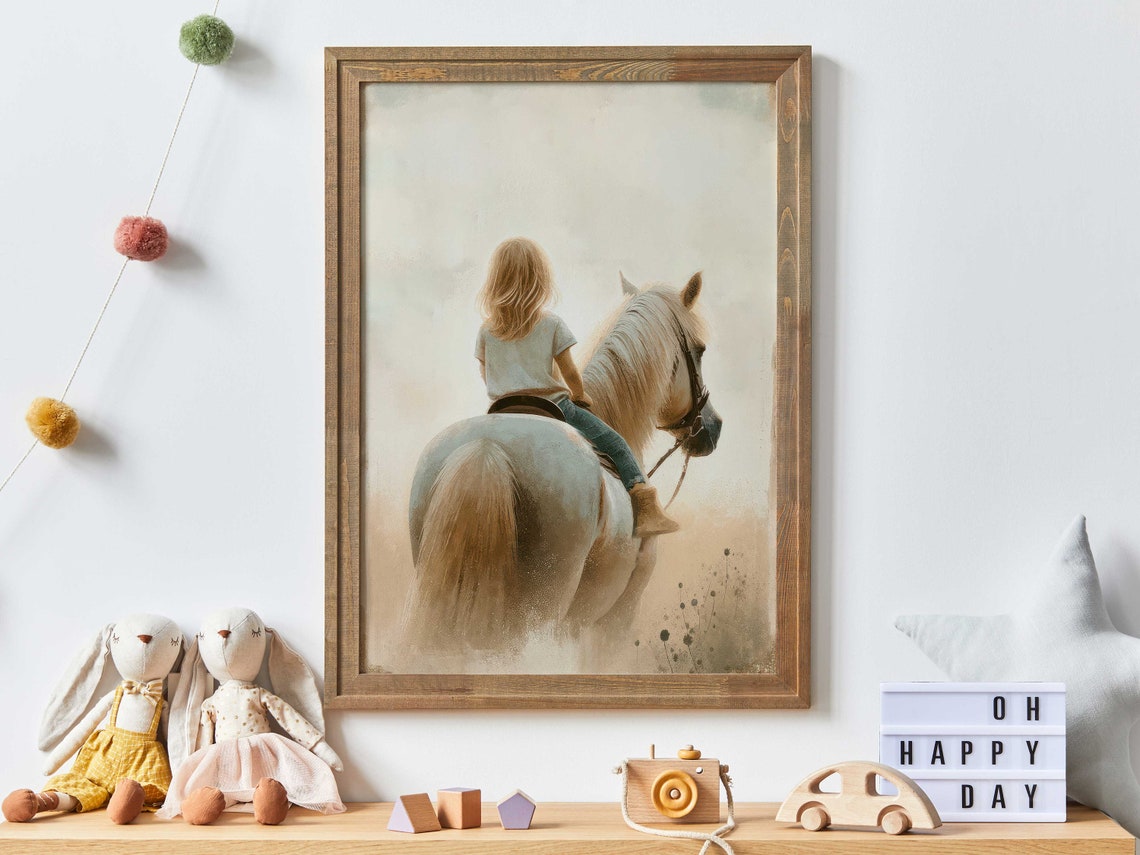 Girl And Horse Painting Girls Room Decor Horse Riding Art Nursery Horse Print Equestrian Wall Decor Girl Wall Art