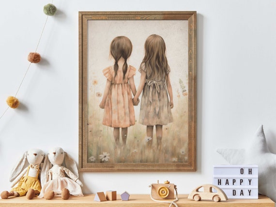 Sisterhood Vintage Art Print, Best Friends Portrait
