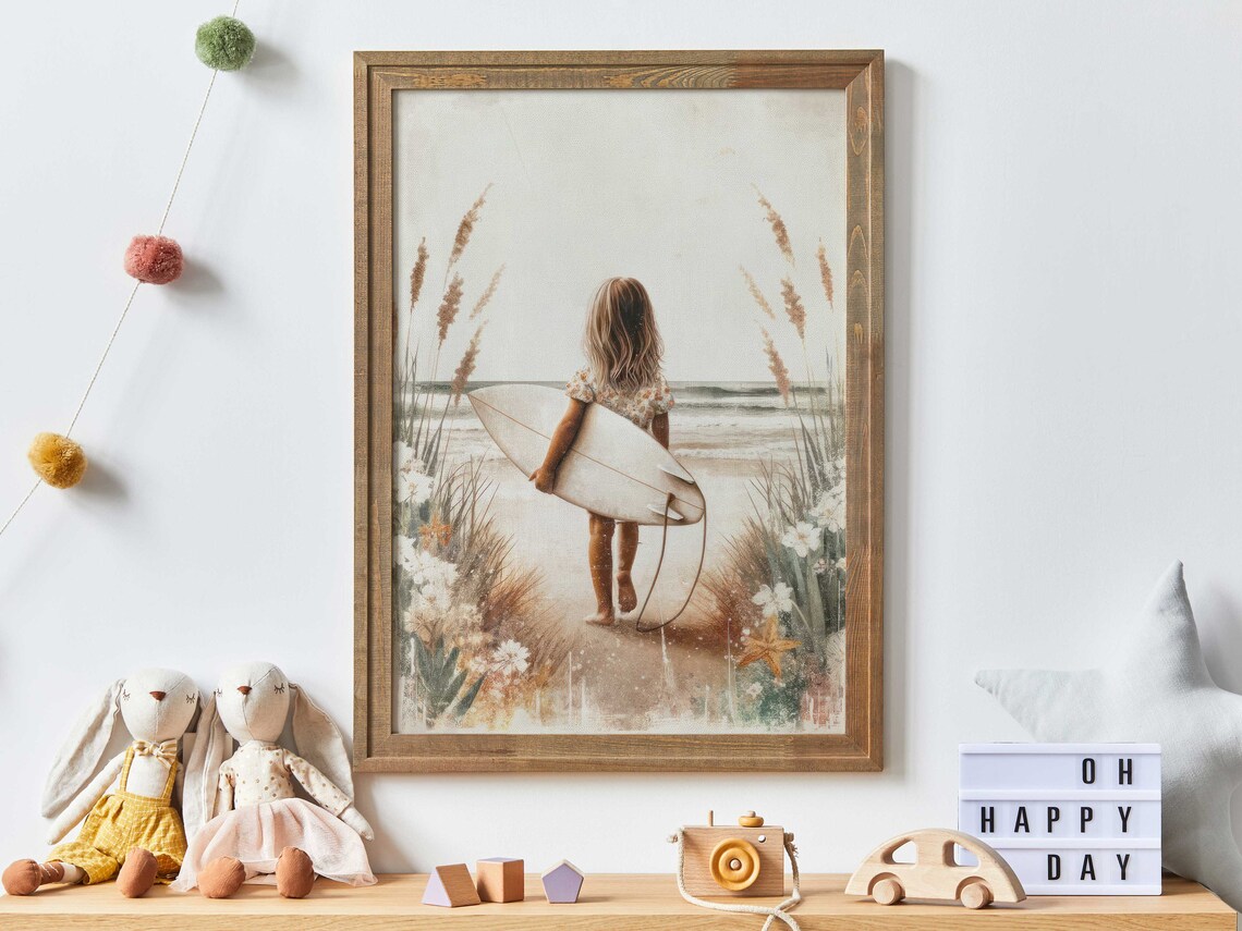 Surfer Girl Nursery Decor, Beach Girls Room Art Print
