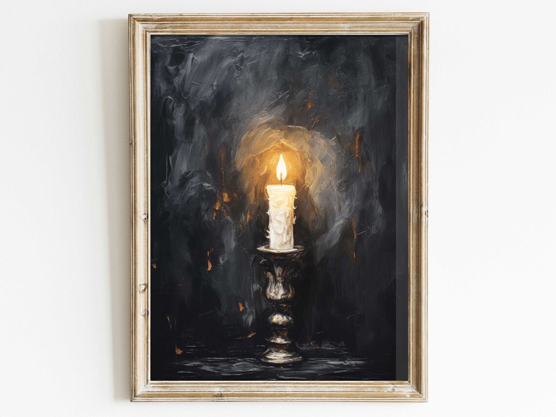 Vintage Candlelight Art Print, Rustic Wall Decor