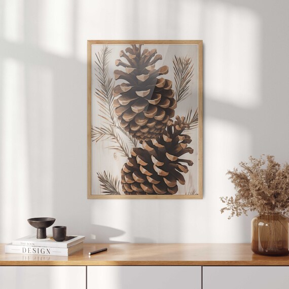 Pine Cone Botanical Watercolor Winter Forest Christmas Poster