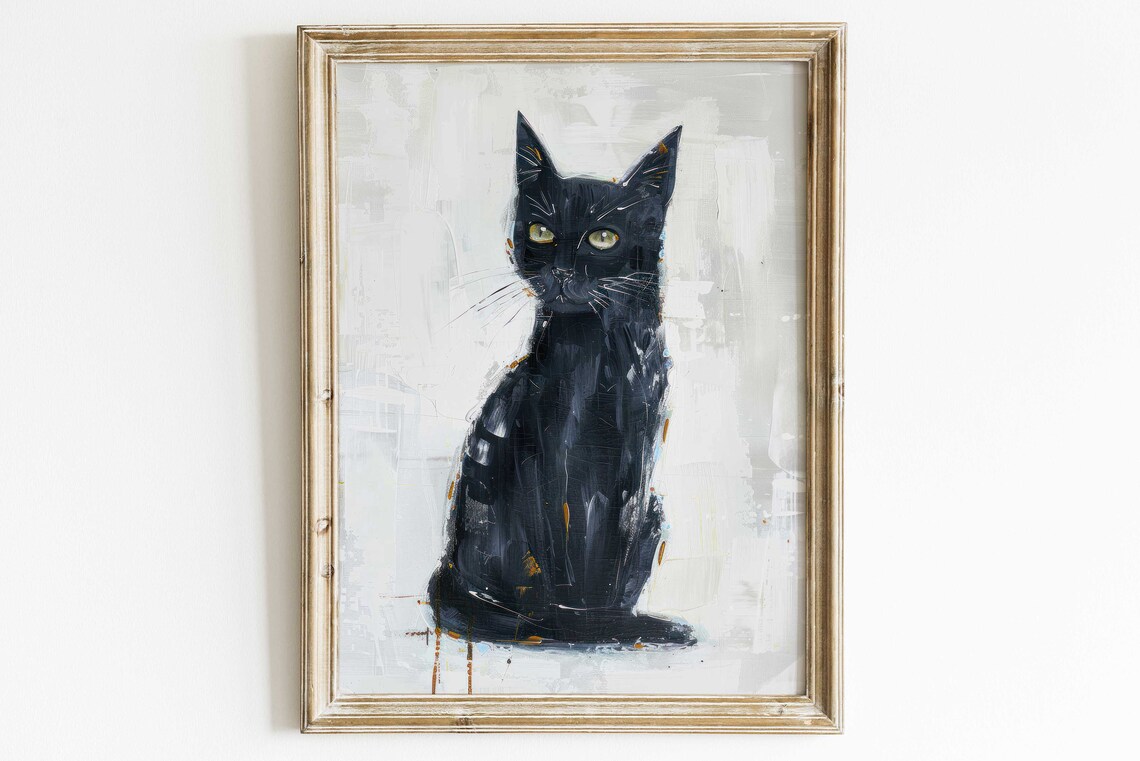 Black Cat Abstract Nursery Art Print, Vintage Animal - Image 2