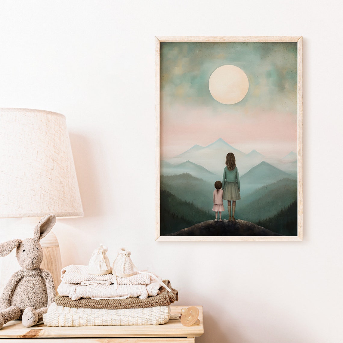 Mother and Daughter on Mountaintop Under Full Moon Adventure Poster - Image 2