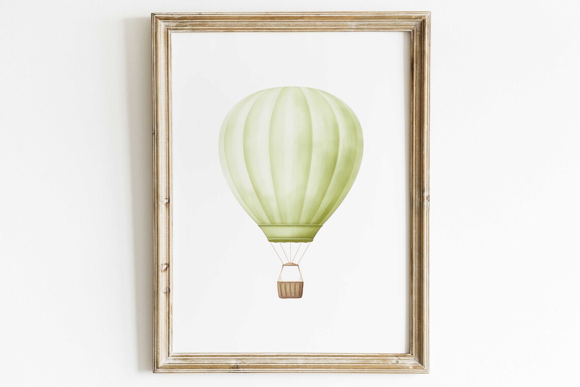 Mint Green Watercolor Hot Air Balloon Poster Sweet Nursery Wall Decor - Image 3