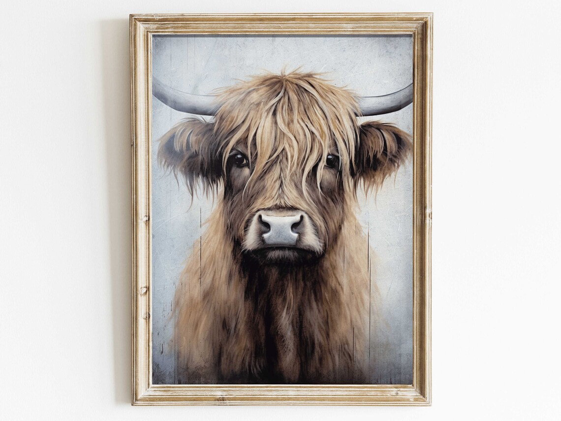 Highland Cow Wall Art, Rustic Farmhouse Portrait - Image 3