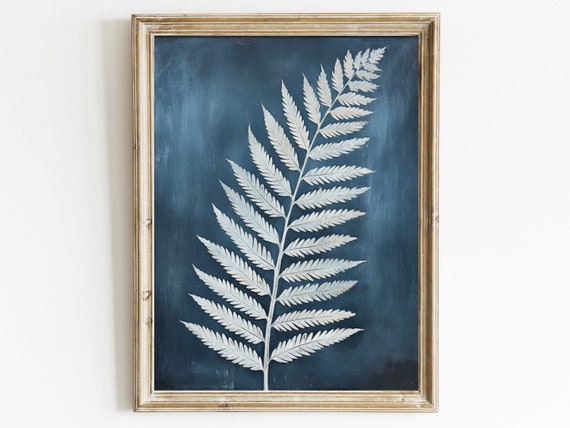Blue Fern Print, Vintage Botanical Wall Art