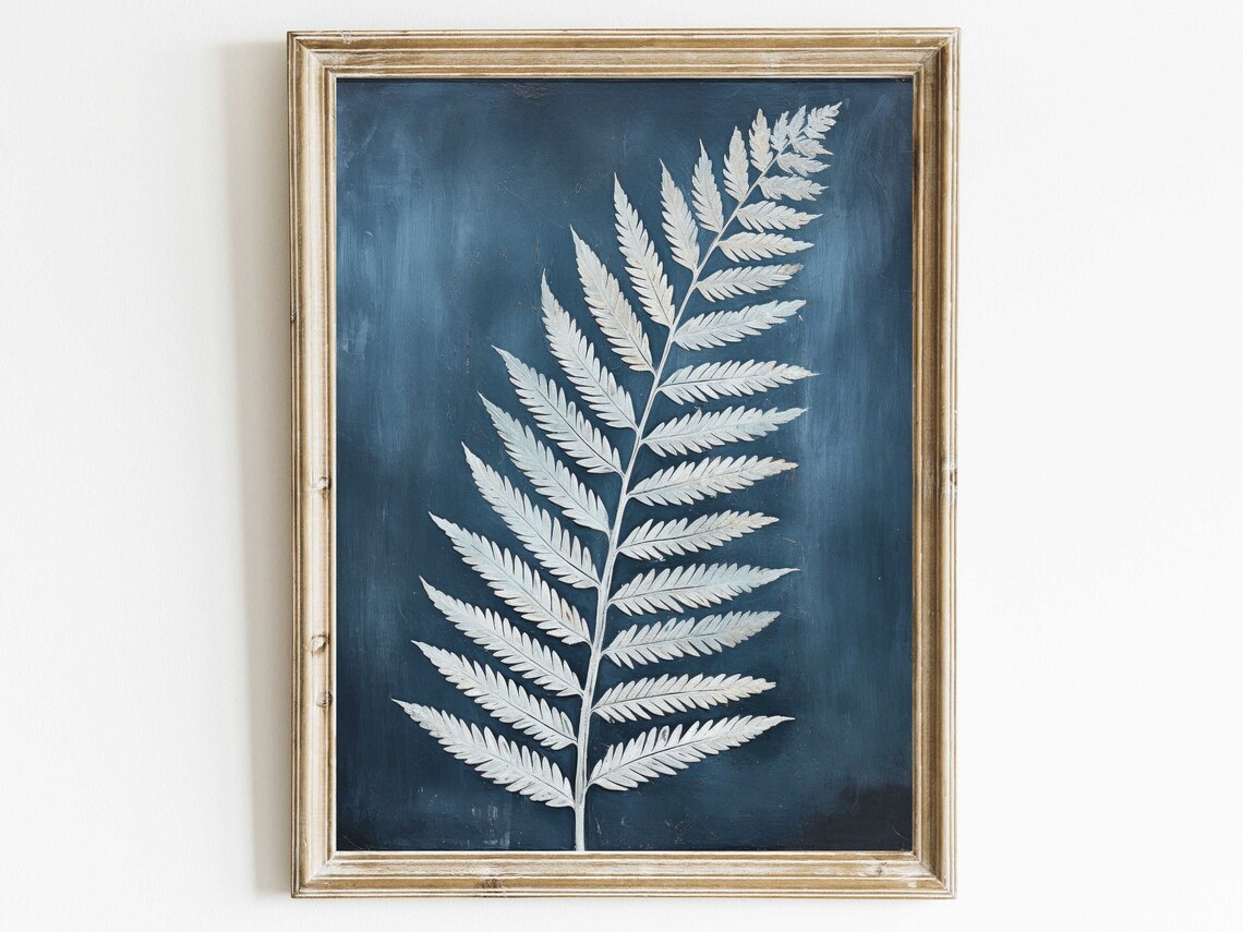 Blue Fern Print, Vintage Botanical Wall Art