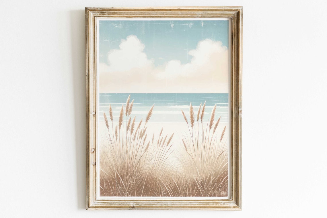 Sunlit Beach with Sea Grass Dunes Soft Coastal Wall Decor Poster