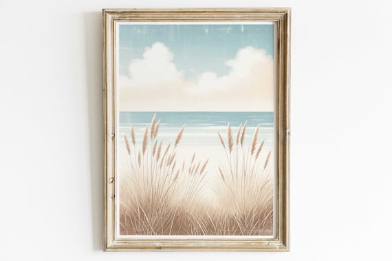 Sunlit Beach with Sea Grass Dunes Soft Coastal Wall Decor Poster