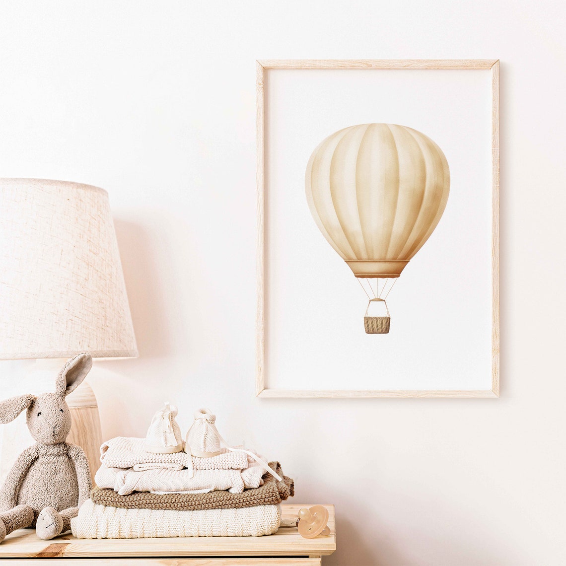 Simple Vintage Cream Hot Air Balloon Minimalist Nursery Poster - Image 2