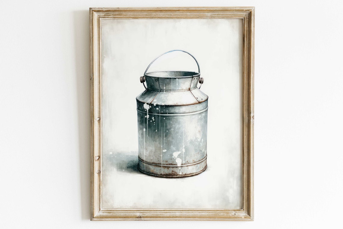 Vintage Galvanized Milk Can Rustic Farmhouse Kitchen Wall Art