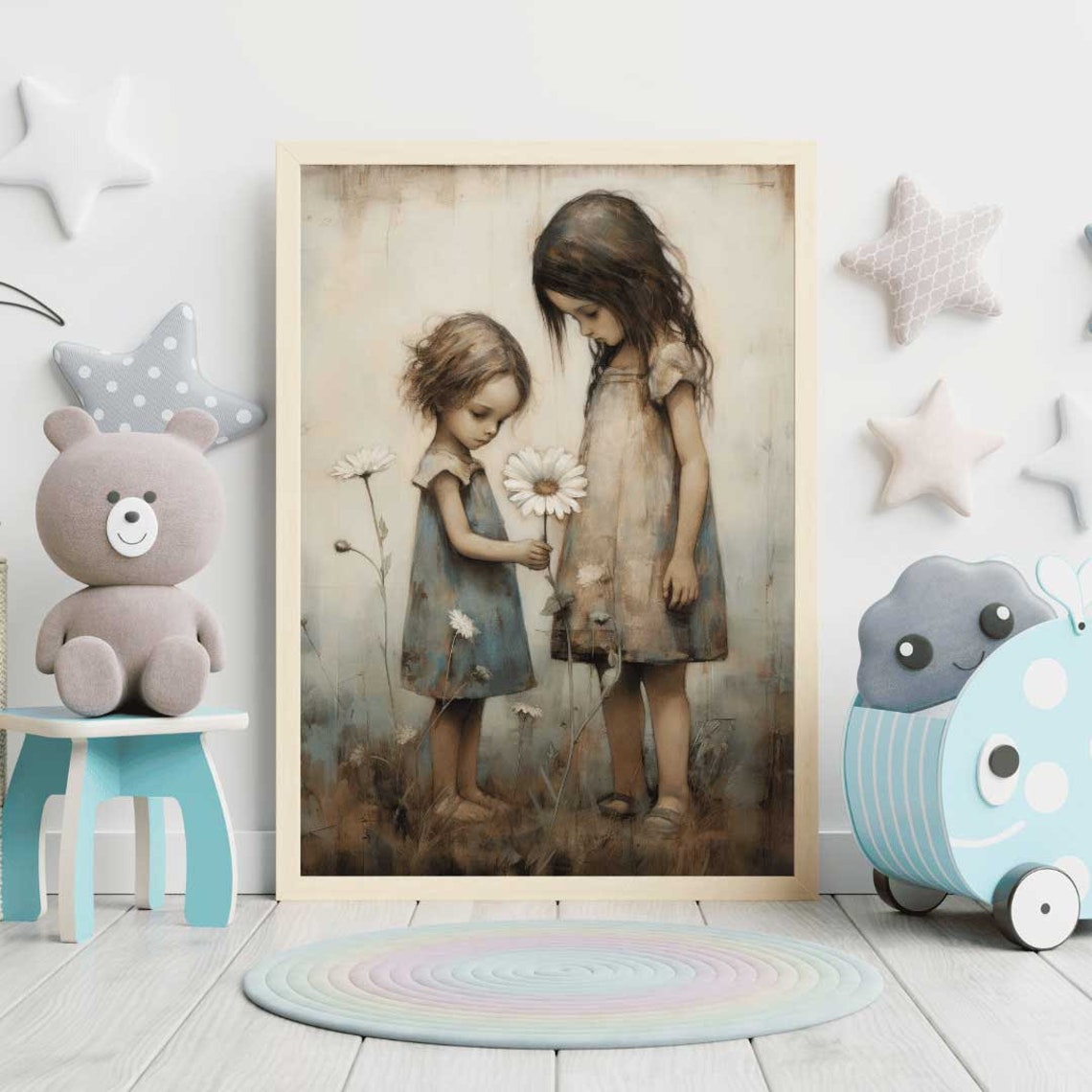 Sisters Room Print Wildflower Nursery Art Sister Nursery Wall Art Friendship Nursery Decor Vintage Painting Girls Bedroom Art - Image 2