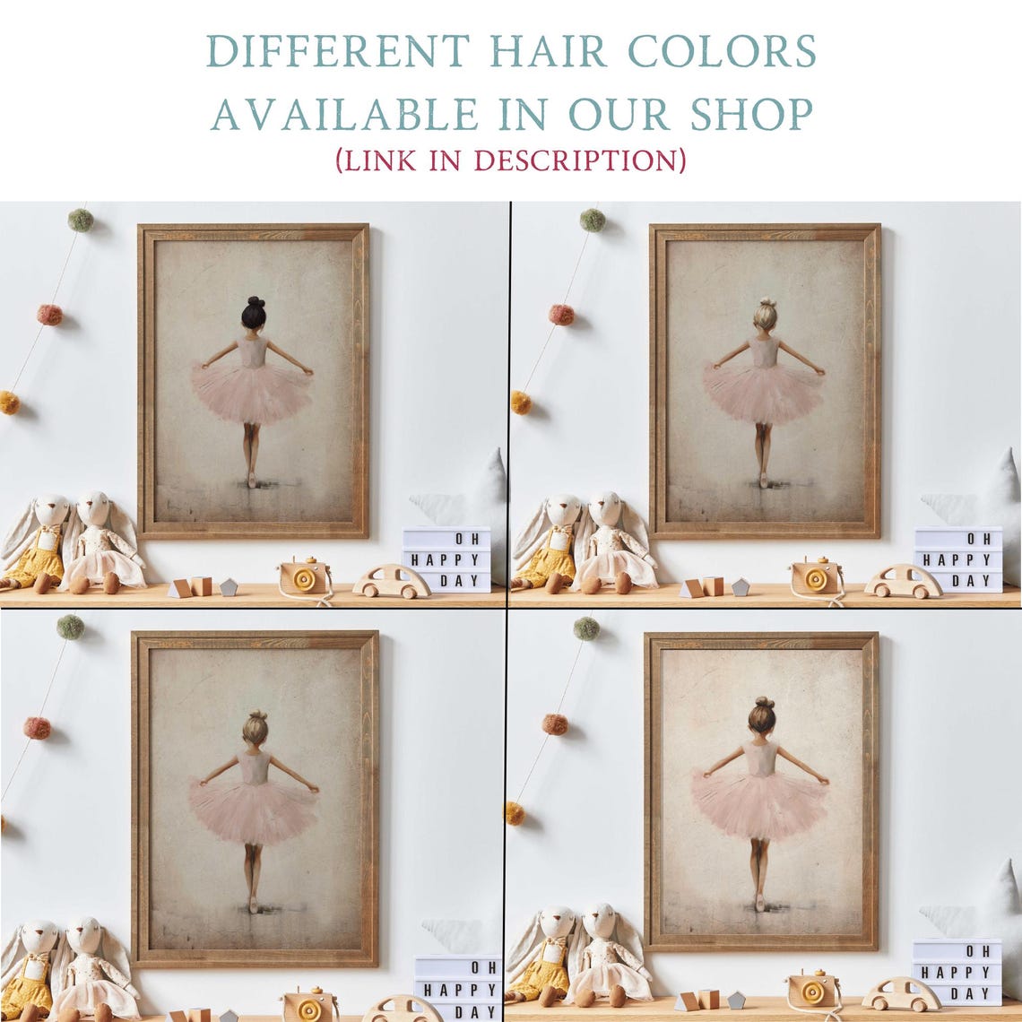 Little Ballerina In Pink Tutu Vintage Nursery Dance Art Poster - Image 5