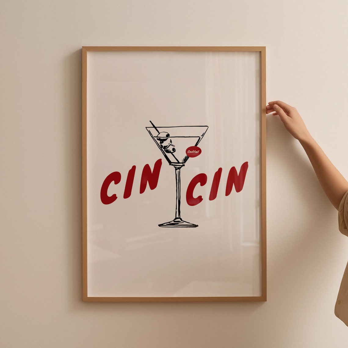 Cin Cin Martini Cocktail Cheers Retro Minimalist Kitchen Bar Print