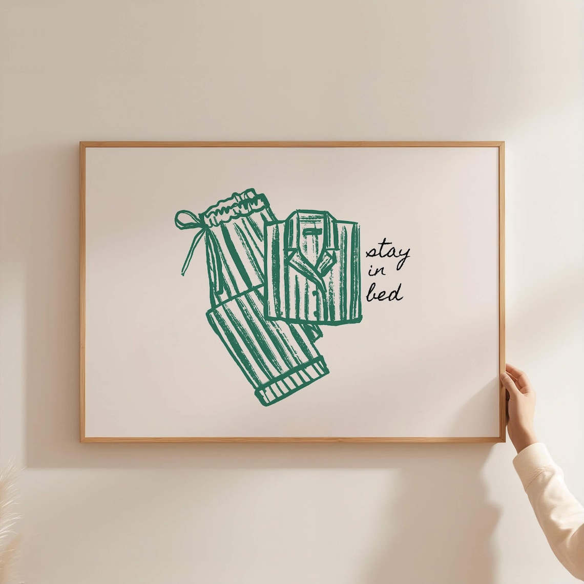 Stay In Bed Green Bedroom Poster, Dorm Decor