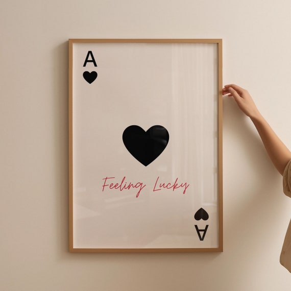 Trendy Ace Of Hearts Lucky Print Feeling Poster Retro Card Playing Cards Preppy Wall Art Bar Cart Decor