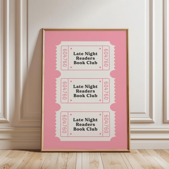 Late Night Readers Club Print Book Lover Ticket Trendy Reader Wall Bookish Poster Pink Cute Library Decor