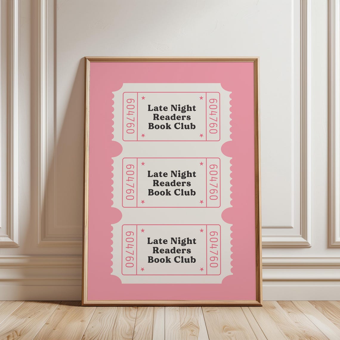 Late Night Readers Book Club Pink Ticket Stub Library Poster