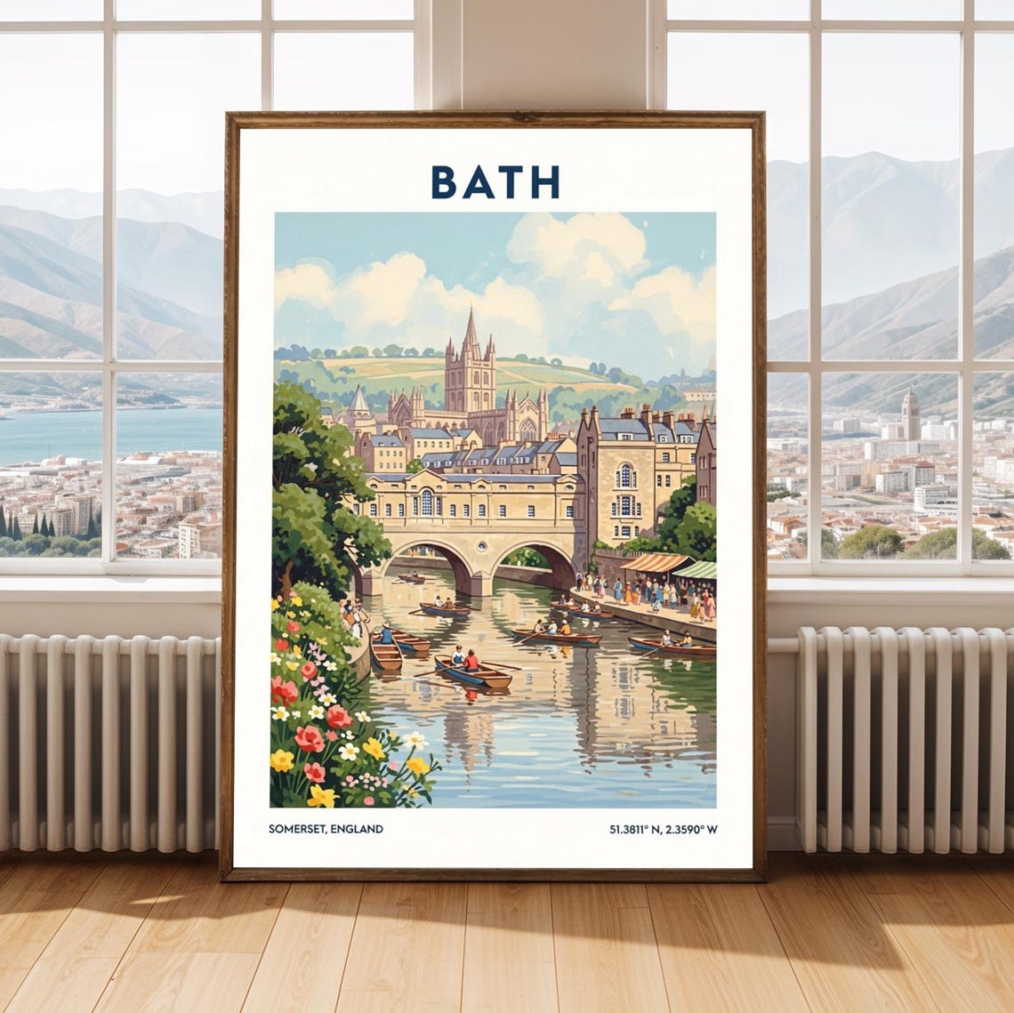 Bath Somerset England Vintage Travel Poster River Avon Pulteney Bridge