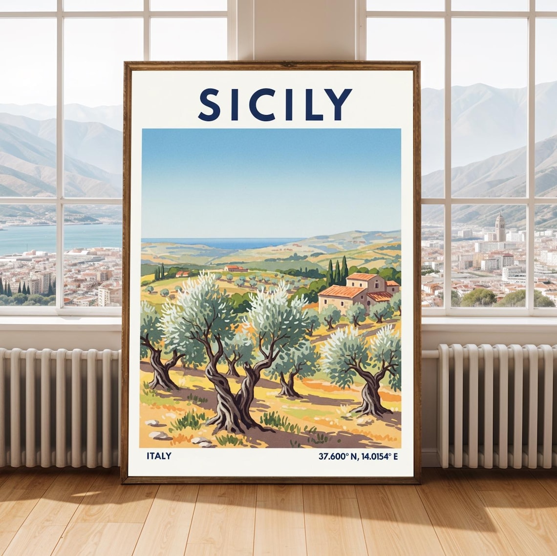 Sicily Olive Groves Farmhouse Vintage Mediterranean Italy Travel Poster