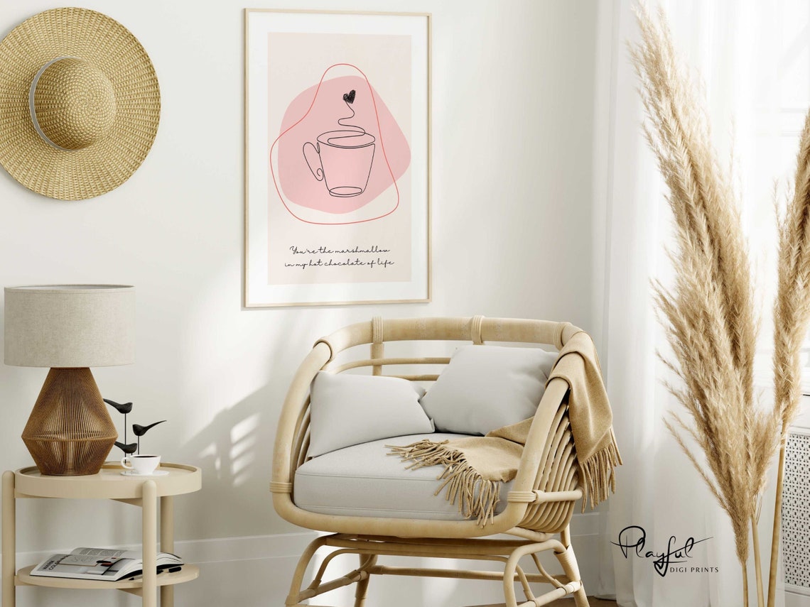 Cozy Hot Chocolate Illustration Modern Wall Art Print Continuous Line Drawing Love Message Art Print - Image 5