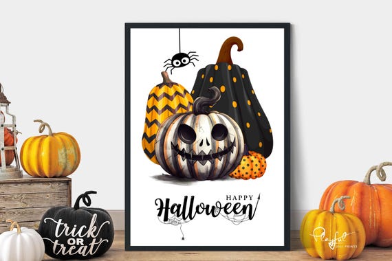 Scarry Pumpkin Print Fall Decor Cute Halloween Pumpkin Print Cozy Fall Art For Home Spooky Cute Wall Art