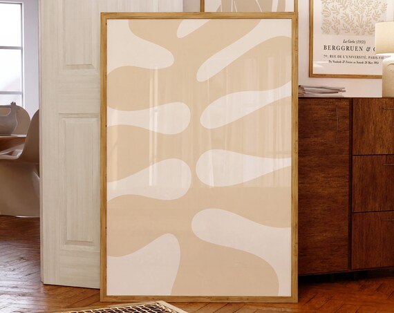Neutral Beige Print Minimal Large Abstract Poster Trendy Modern Art Prints Matisse Abstract Boho Shapes Decor