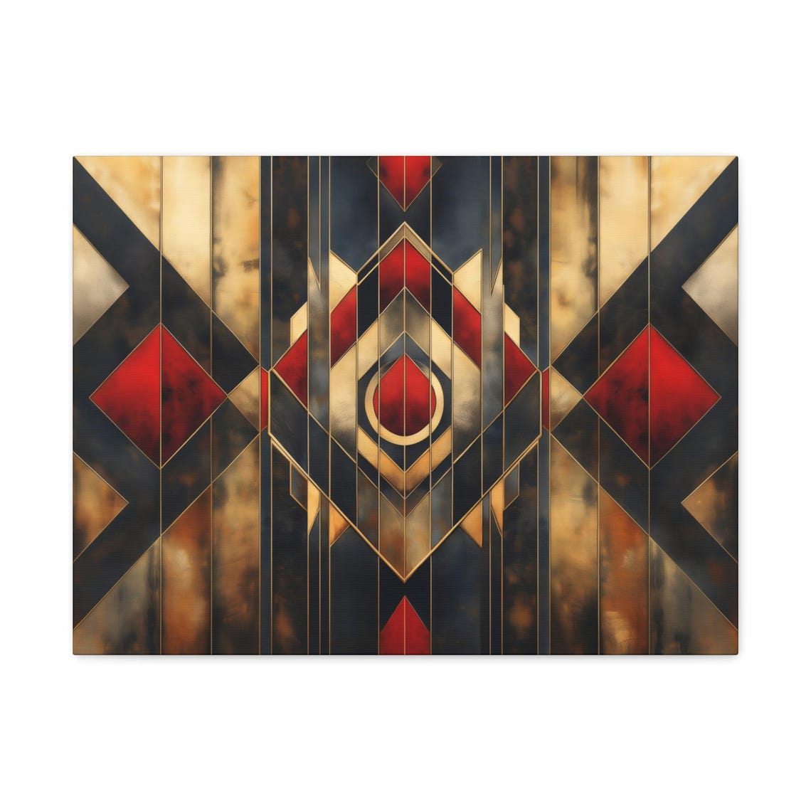 Scarlet Red And Gold Art Deco Diamond Pattern Geometric Poster - Image 3