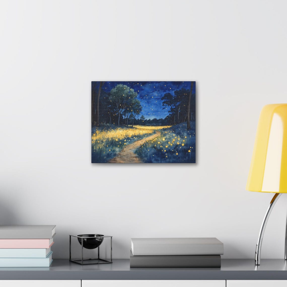 Magical Firefly Night Meadow Starry Path Dreamy Landscape Poster - Image 2