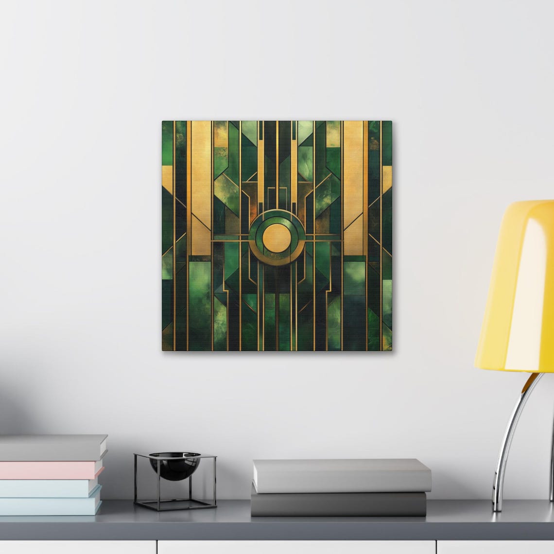 Emerald Green And Gold Geometric Art Deco Sunburst Medallion Print - Image 2