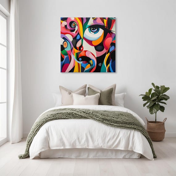 Colorful Abstract Shapes Print Weird Landscape Modern Painting Fantasy Nature Rustic Wall Print Airbnb Art Wall Decor