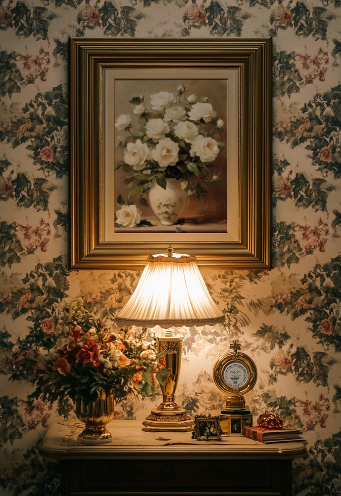 White Roses In Vase, Vintage Floral Poster Print - Image 2