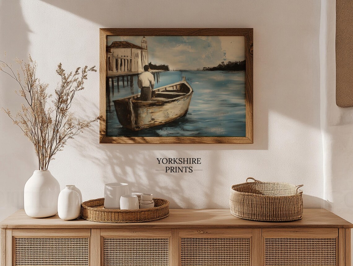 Lake Sailboat Painting Nautical Neutral Wall Art Coastal Neutral Vintage Sailboat Beach Print Lake House Wall Art Lake Art - Image 3