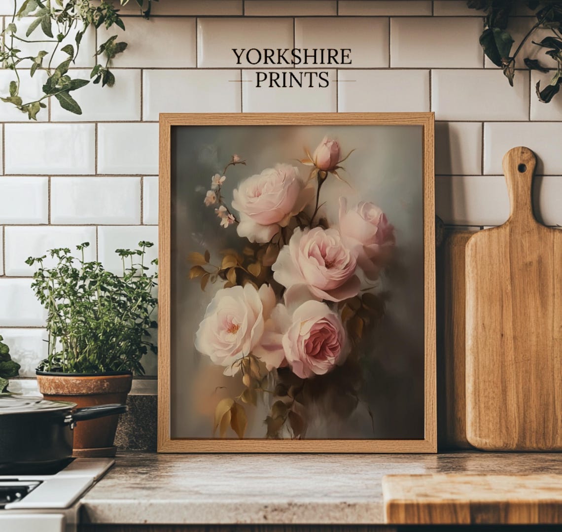 Moody Floral Wall Art Dark Academia Print Antique Oil Painting Vintage Flower Moody Rose Flower Wall Art - Image 3