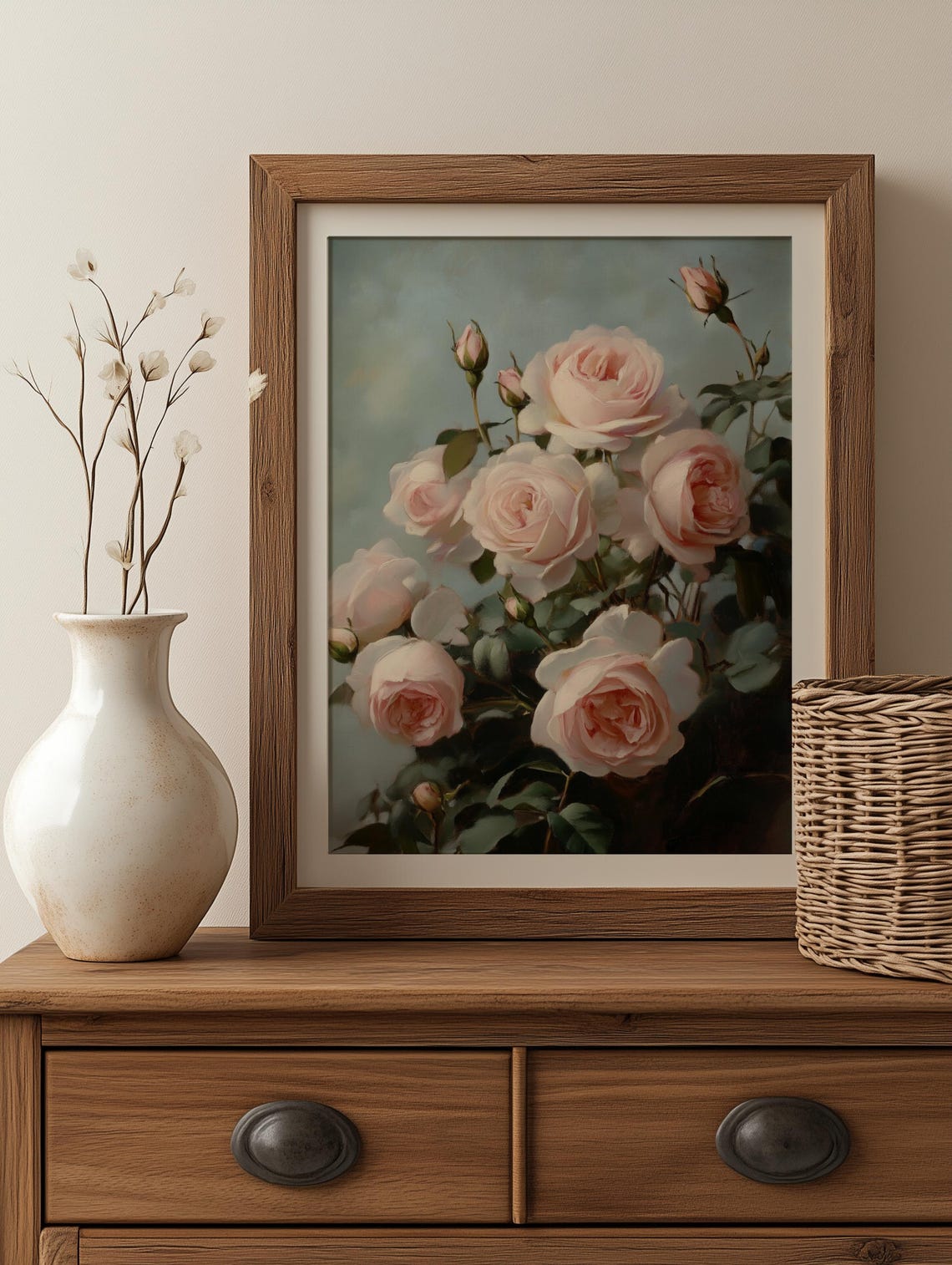 Blush Pink Roses Romantic Vintage Bouquet Moody Floral Poster - Image 2