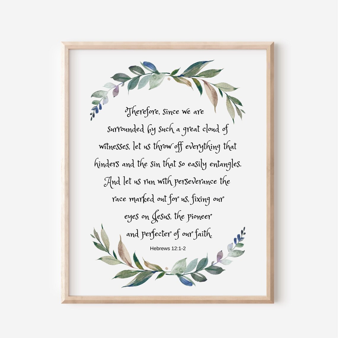 Hebrews 12 Run With Perseverance Bible Verse Watercolor Scripture Print