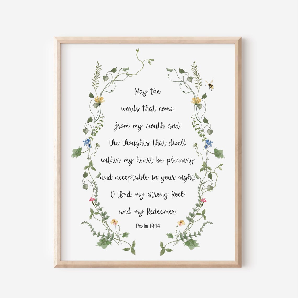 Psalm 19:14 Botanical Vine Border Scripture Watercolor Poster