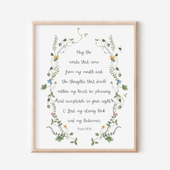 Psalm 19:14 Botanical Vine Border Scripture Watercolor Poster