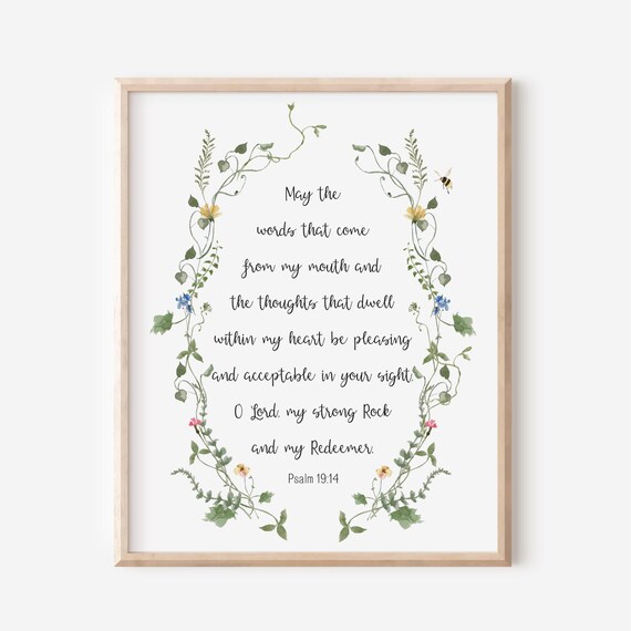 Psalm 1914 May The Words Of My Mouth And Meditations Heart Bible Verse Wall Art Christian Gift Scripture Print Watercolor