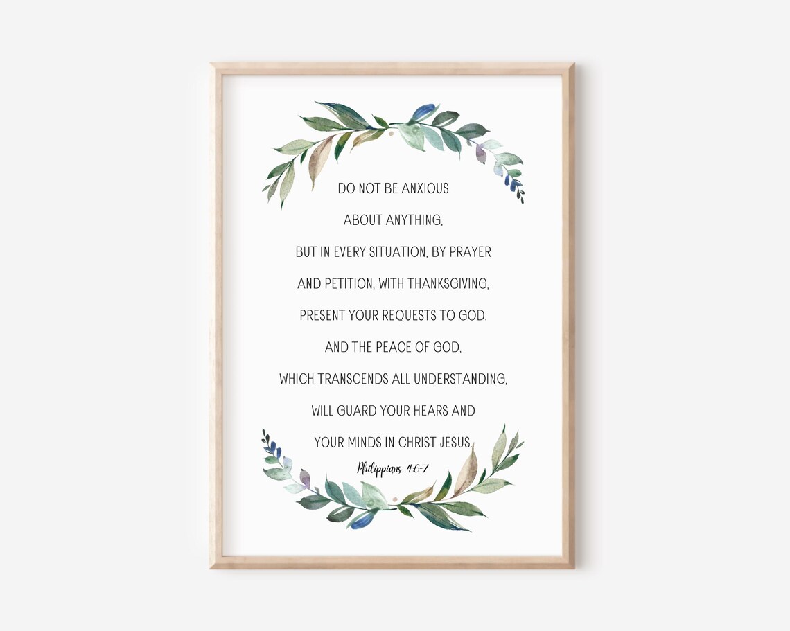Philippians 467 Do Not Be Anxious About Anything Bible Verse Wall Art Scripture Print Christian Gift Watercolor Botanical Eucalyptus