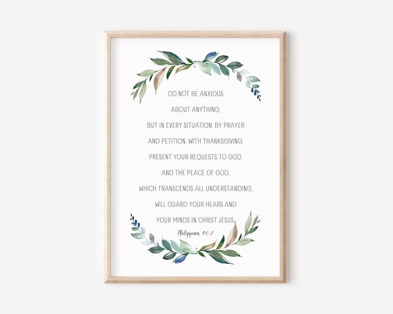 Philippians 467 Do Not Be Anxious Botanical Scripture Poster