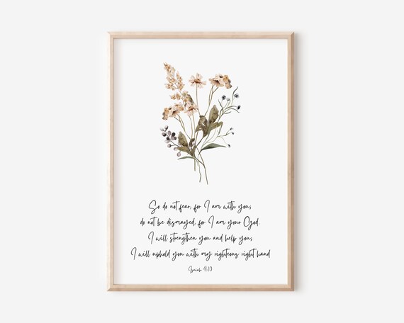 Isaiah 4110 So Do Not Fear For I Am With You Bible Verse Wall Art Christian Gift Women Scripture Print Watercolor Wildflowers