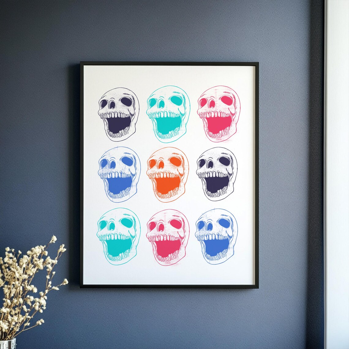 Nine Colorful Skull Grid Retro Pop Art Gothic Poster for Party Decor - Image 5
