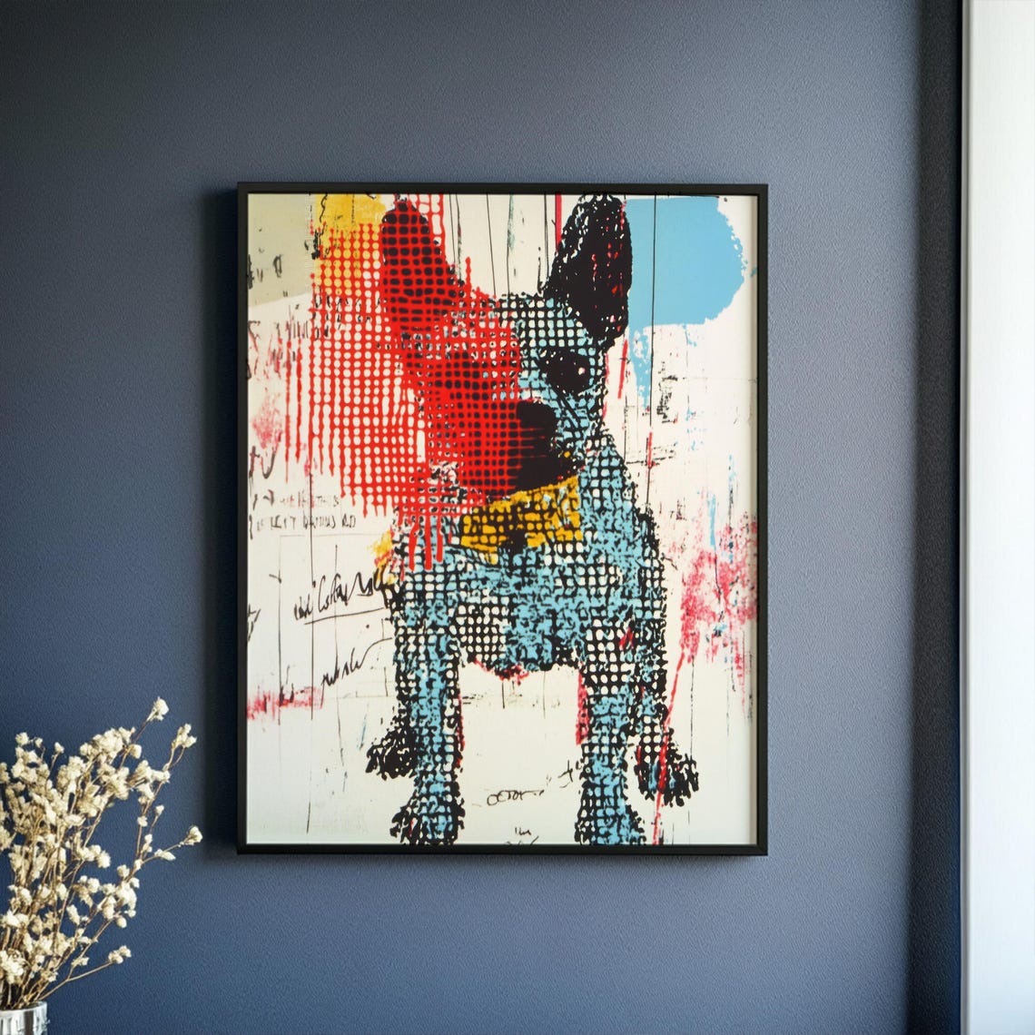 French Bulldog Pop Art Print Grunge Retro Dog Wall Art Bold Halftone Collage Instant