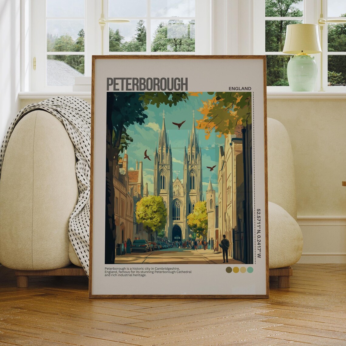 Historic Peterborough Cathedral England City Streets Travel Poster