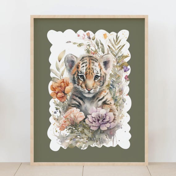 Baby Tiger Wall Art Watercolor Jungle Animal Print Cute Safari Nursery Decor For Kids Room Playroom Lovers