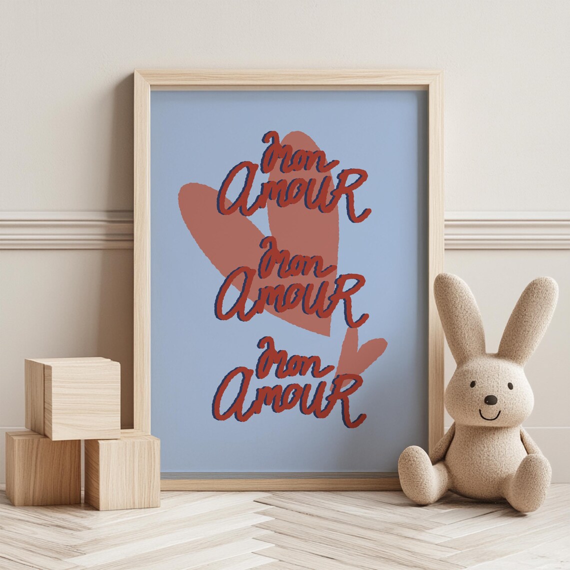 Mon Amour French Love Quote Typography Terracotta Heart Poster
